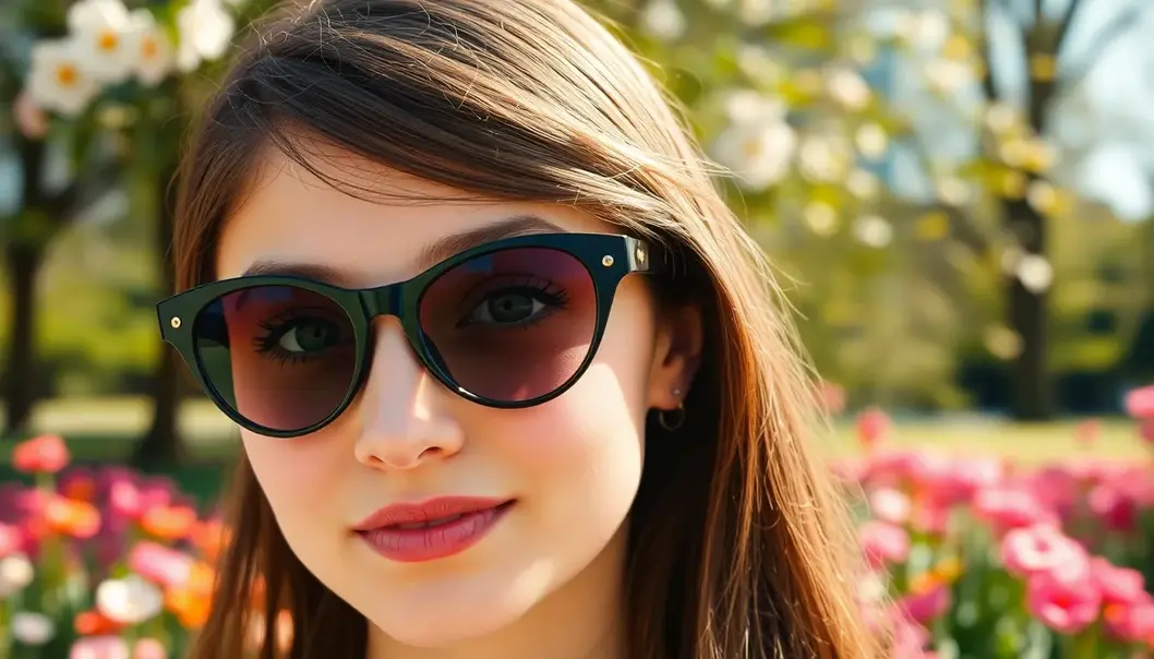 A teenager with a heart-shaped face flaunting stylish cat-eye sunglasses.
