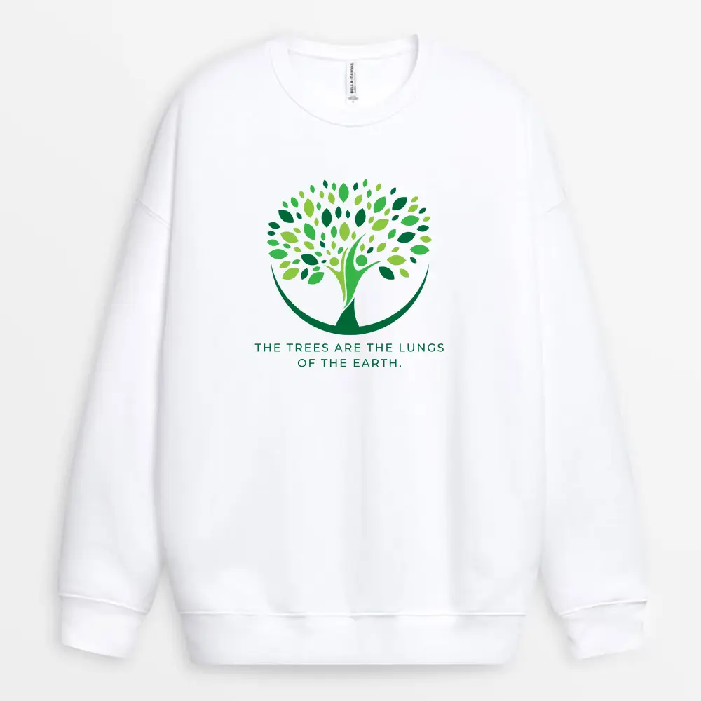 White sweatshirt with oxygen molecule and branch graphic