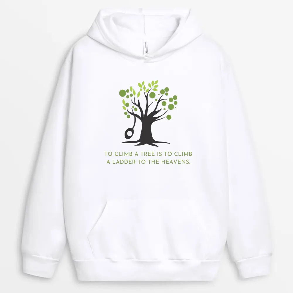 White hoodie with vertical sky ladder print, custom design