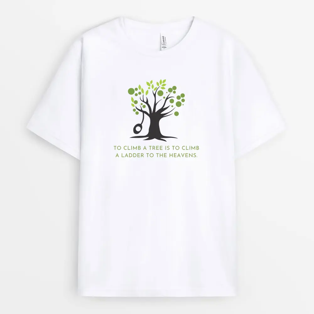 White custom print t-shirt with ladder-to-heavens minimalist design