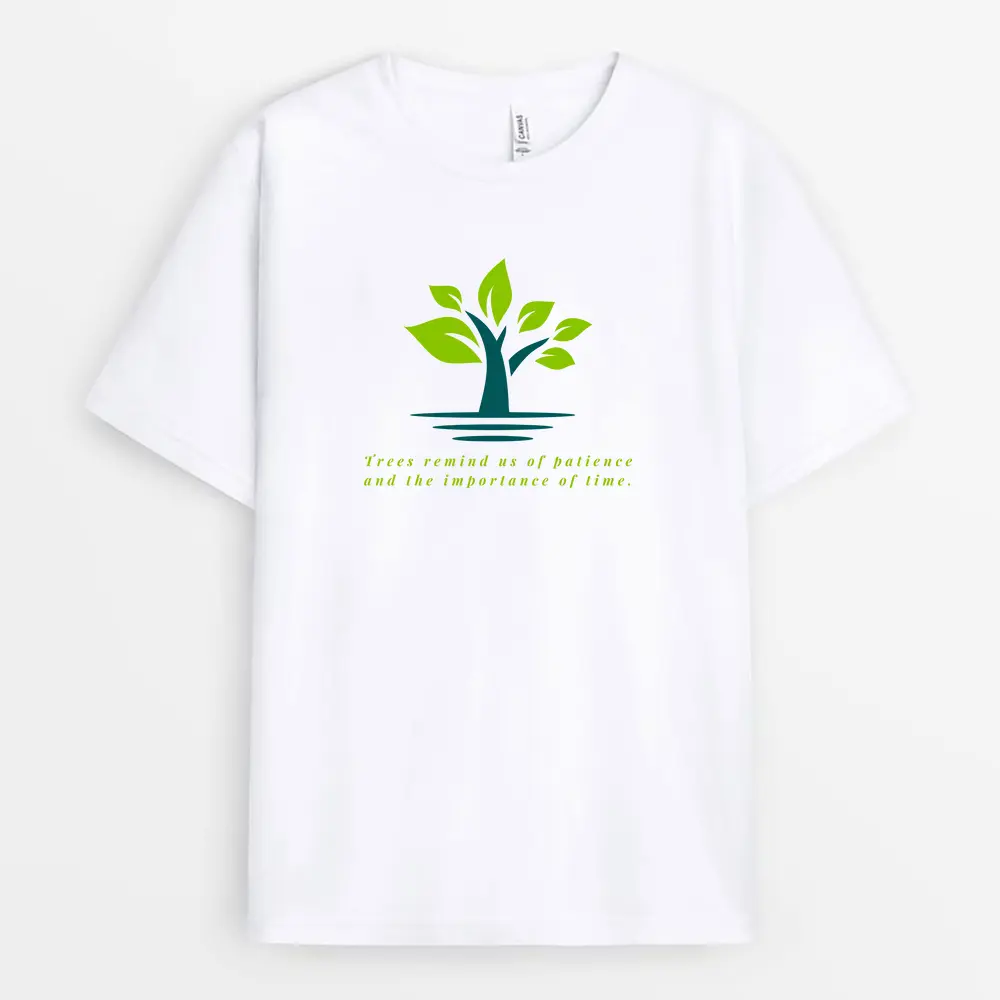 White t-shirt with tree ring chest print, custom design